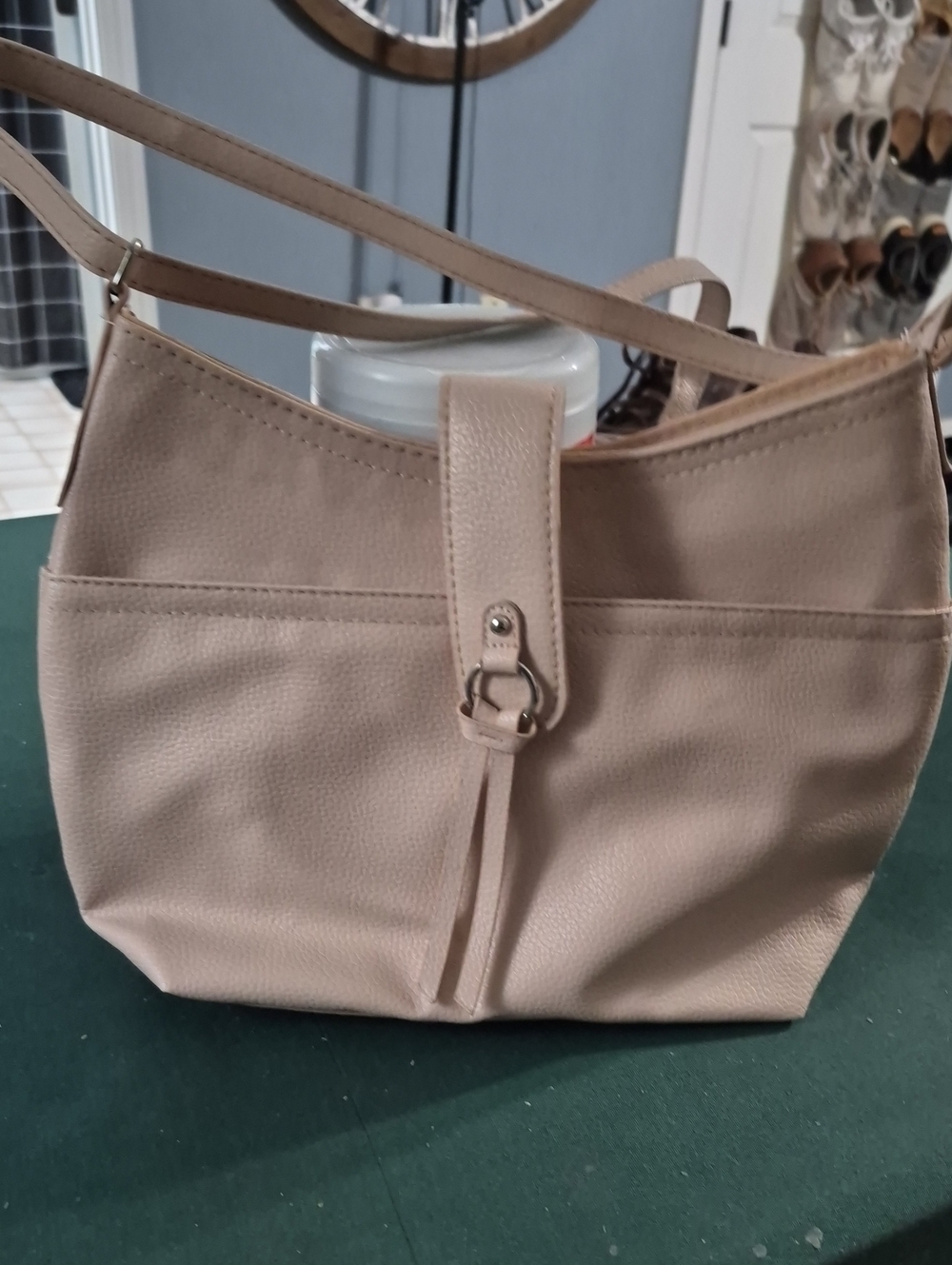 Source Unknown Beige Shoulder Bag with Front Strap Detail
